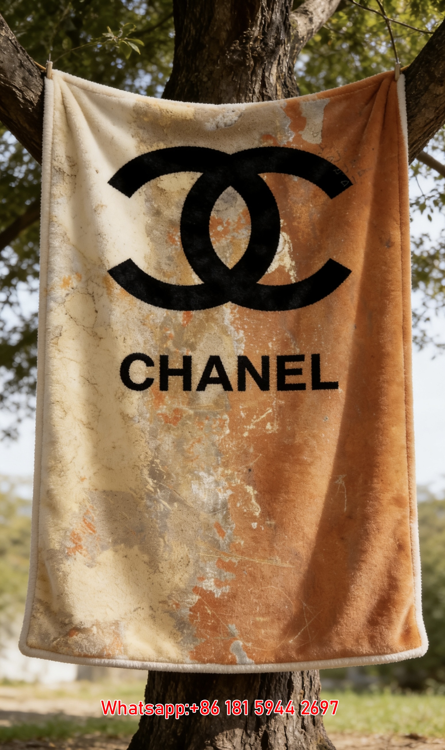 Vintage Rustic Texture Chanel Double C Logo Flannel Sofa Throw Blanket IMG_6994